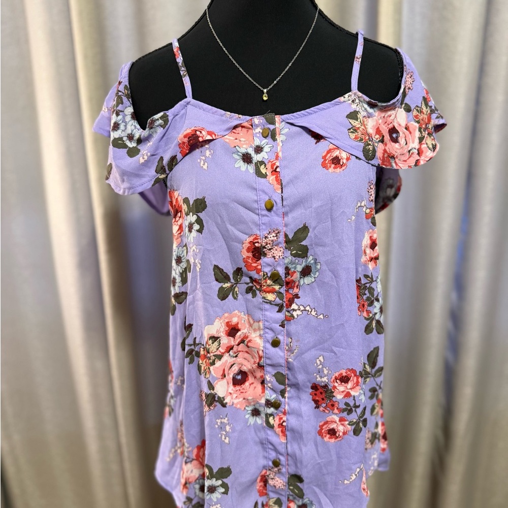 Wishful Park Floral Cold Shoulder Blouse - Lavender